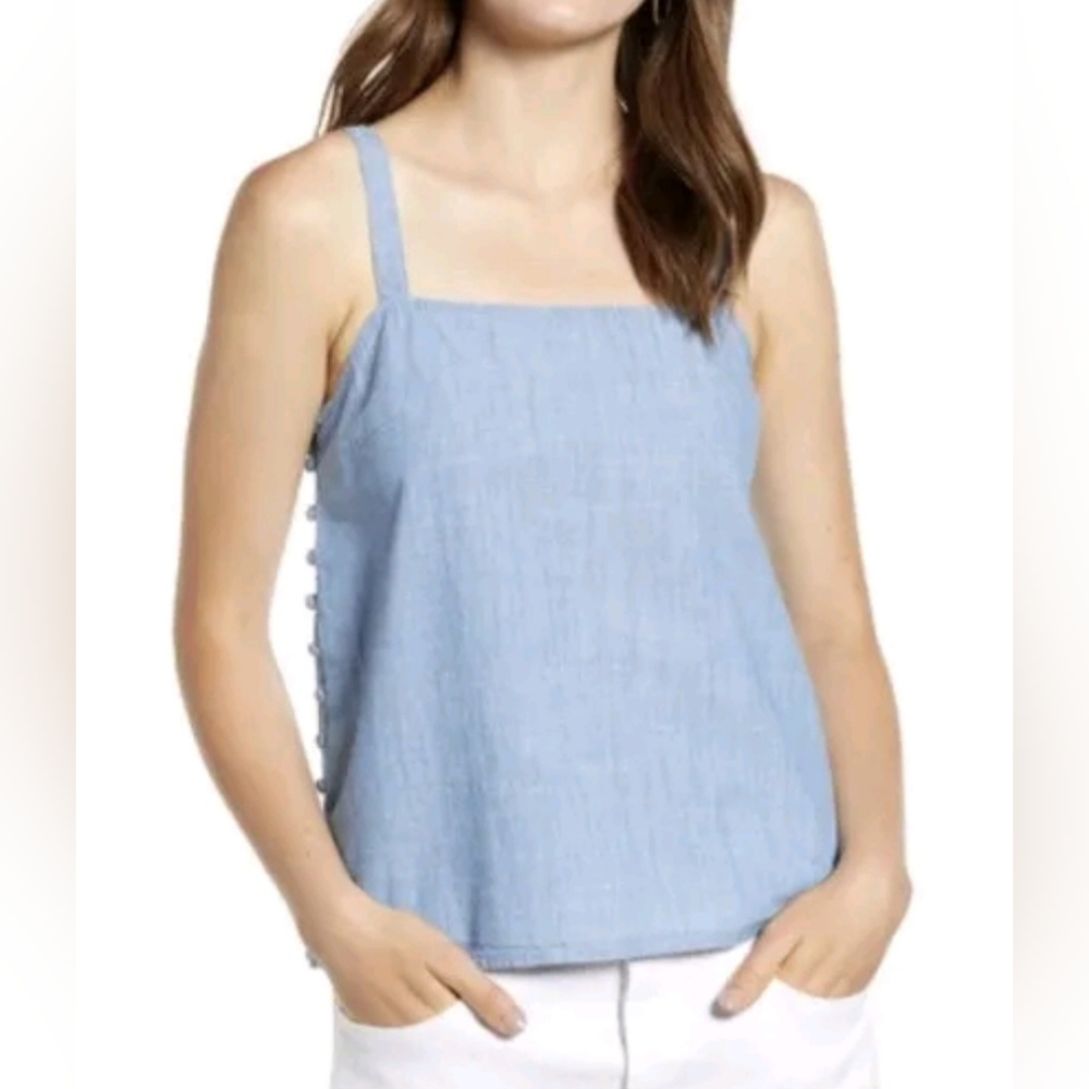 Madewell Denim Jean Tank Top Size S Side Buttons Cropped